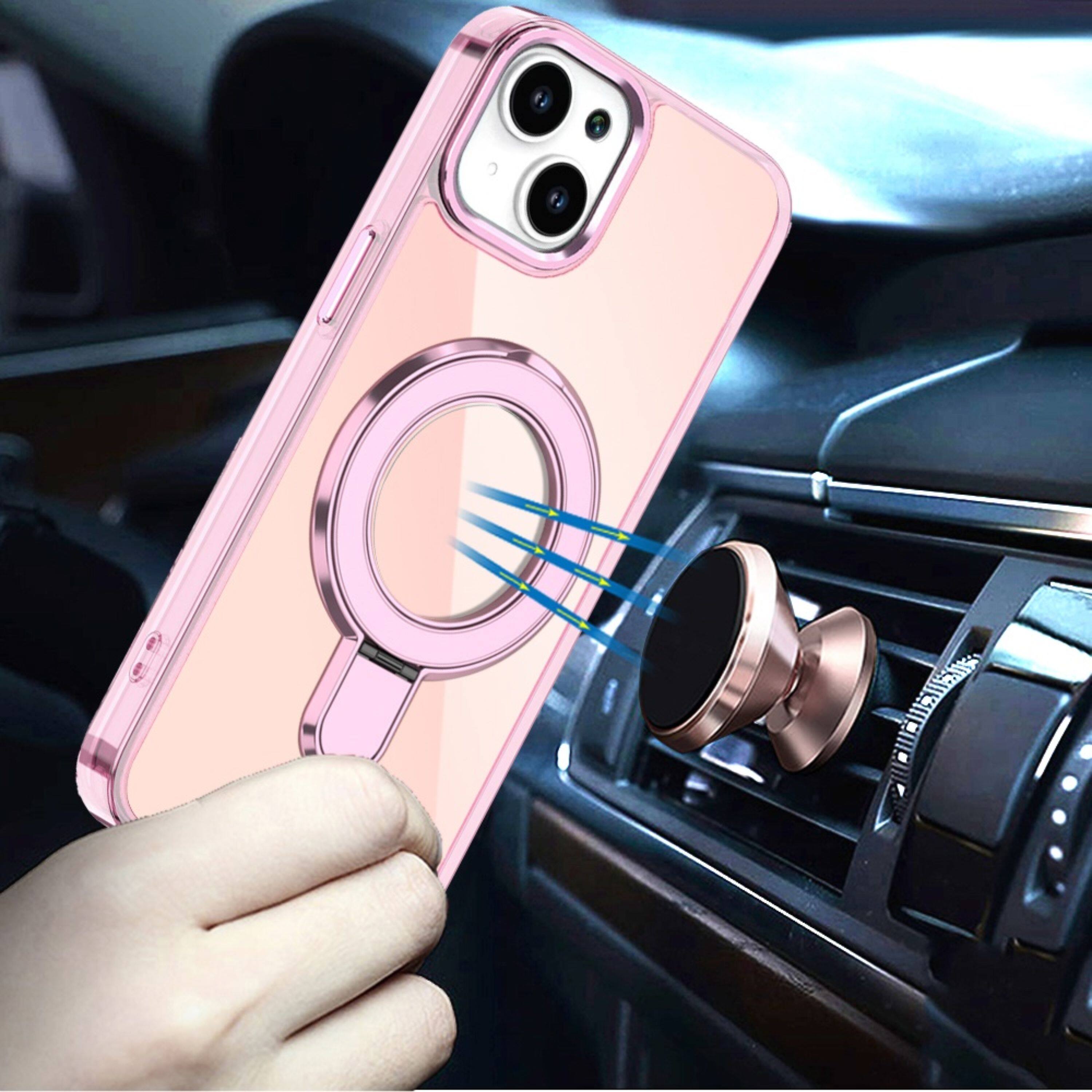 Left. Kitcheniva - Radiant Chrome Magnetic Circle Stand Phone Case With 2 Pcs Tempered Glass For iPhone 15 Plus Light Pink - Light Pink.
