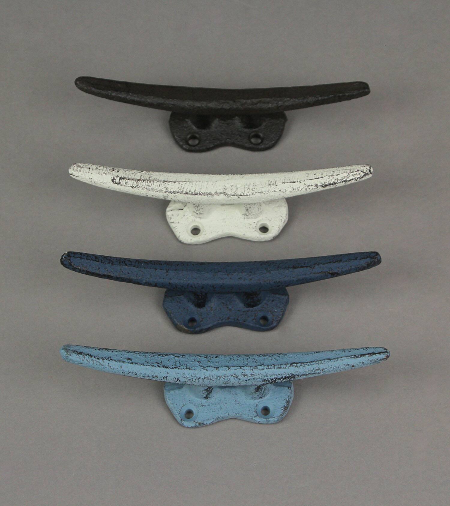 Alt View 2. Zeckos - Set of 4 Colorful Cast Iron Nautical Cleat Wall Hooks/Drawer Pulls - Multicolored.