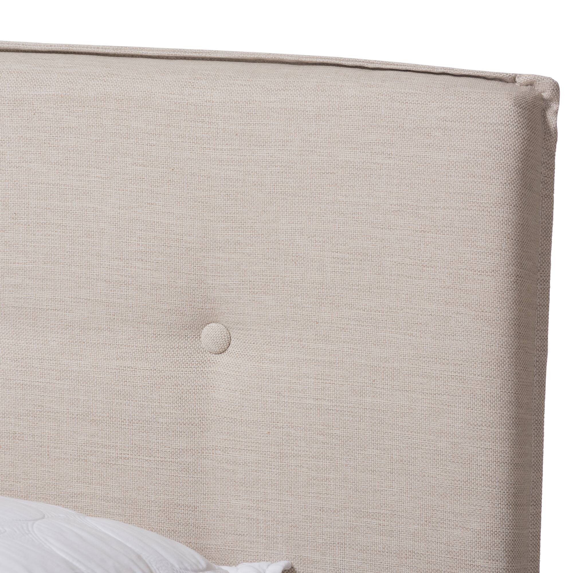 Back. Baxton Studio - Audrey Modern and Contemporary Fabric Upholstered Bed - Light Beige.
