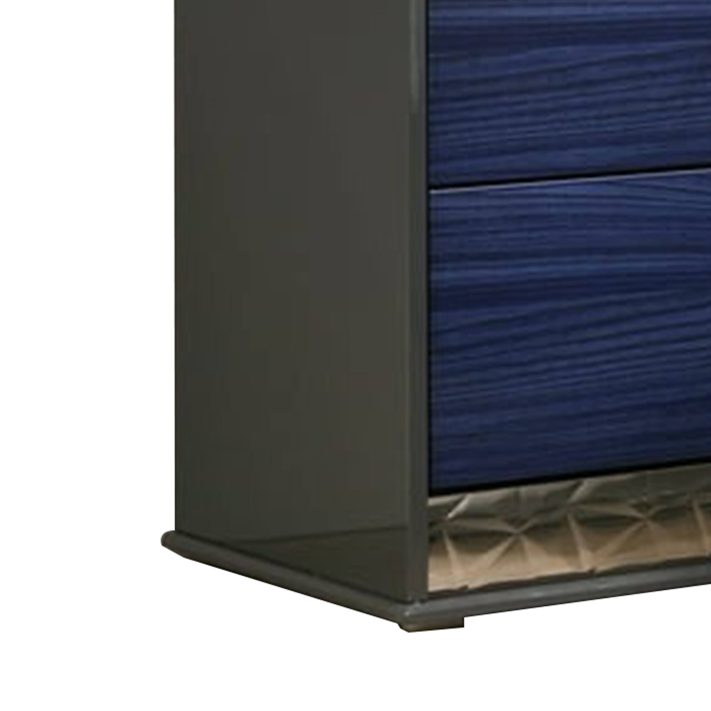 Alt View 3. Manhattan Lane - Zara Nightstand w 2 Drawers, Crystal Knobs - Ash Gray, Indigo Blue, Chrome.