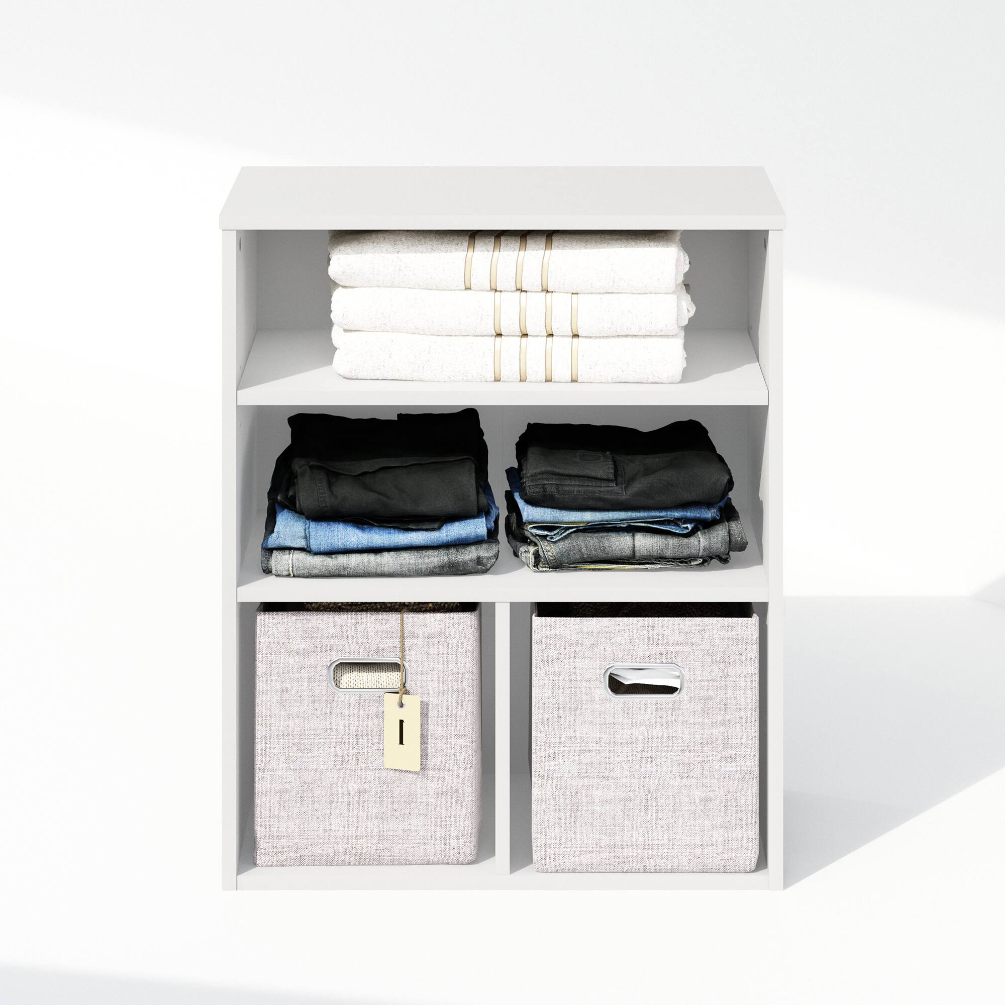 Alt View 4. Furinno - Reed 3 Tier Multipurpose Open Shelf Clothing & Closet Storage Organization - White.