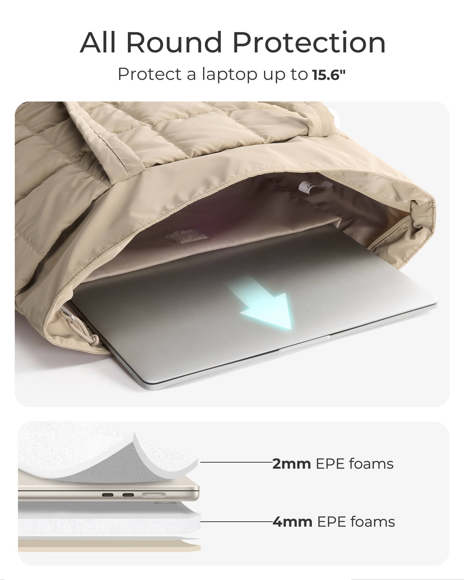 All Round Protection  
Protect a laptop up to 15.6"  

2mm EPE foams  
4mm EPE foams