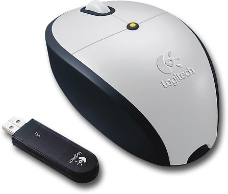 Angle Standard. Logitech - Mini Cordless Optical Mouse - Silver/Light Blue.