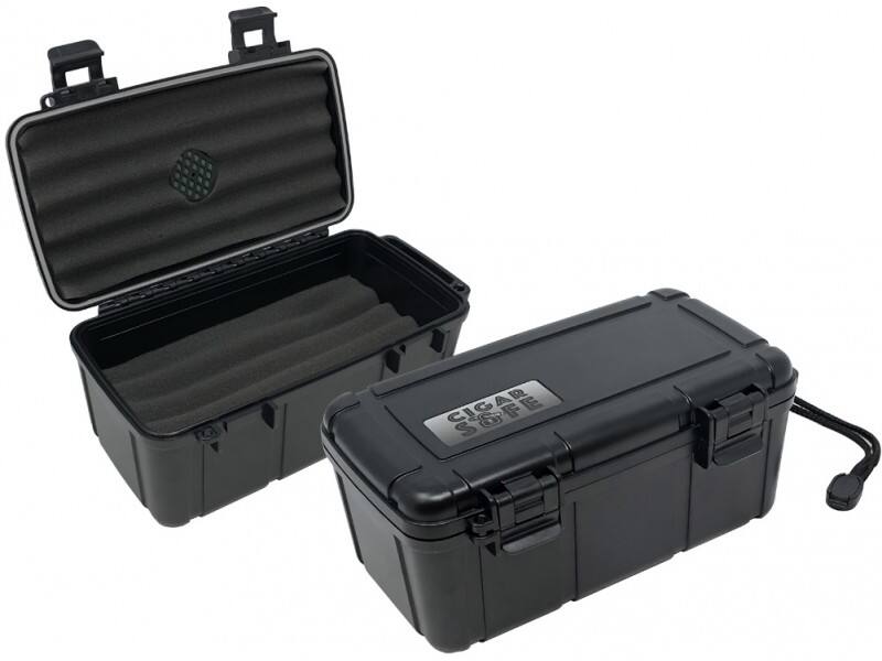 Front. Prestige - 15 Cigar Safe Travel Humidor - Black Plastic Finish.