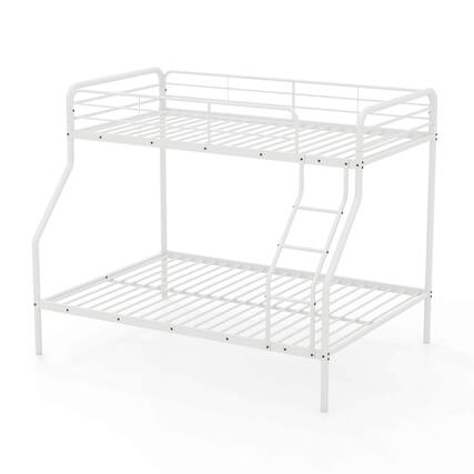 Front. Costway - Twin over Full Metal Bunk Bed with Inclined Ladder Safety Guardrail, Slat Support - White.
