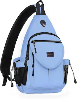 mosiso - Sling Backpack Canvas Crossbody Hiking Daypack Bag with Anti-theft Pocket - Air Blue