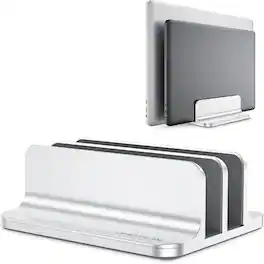 ACJPR - Double Vertical Laptop Stand, Adjustable Aluminum Dock - Silver