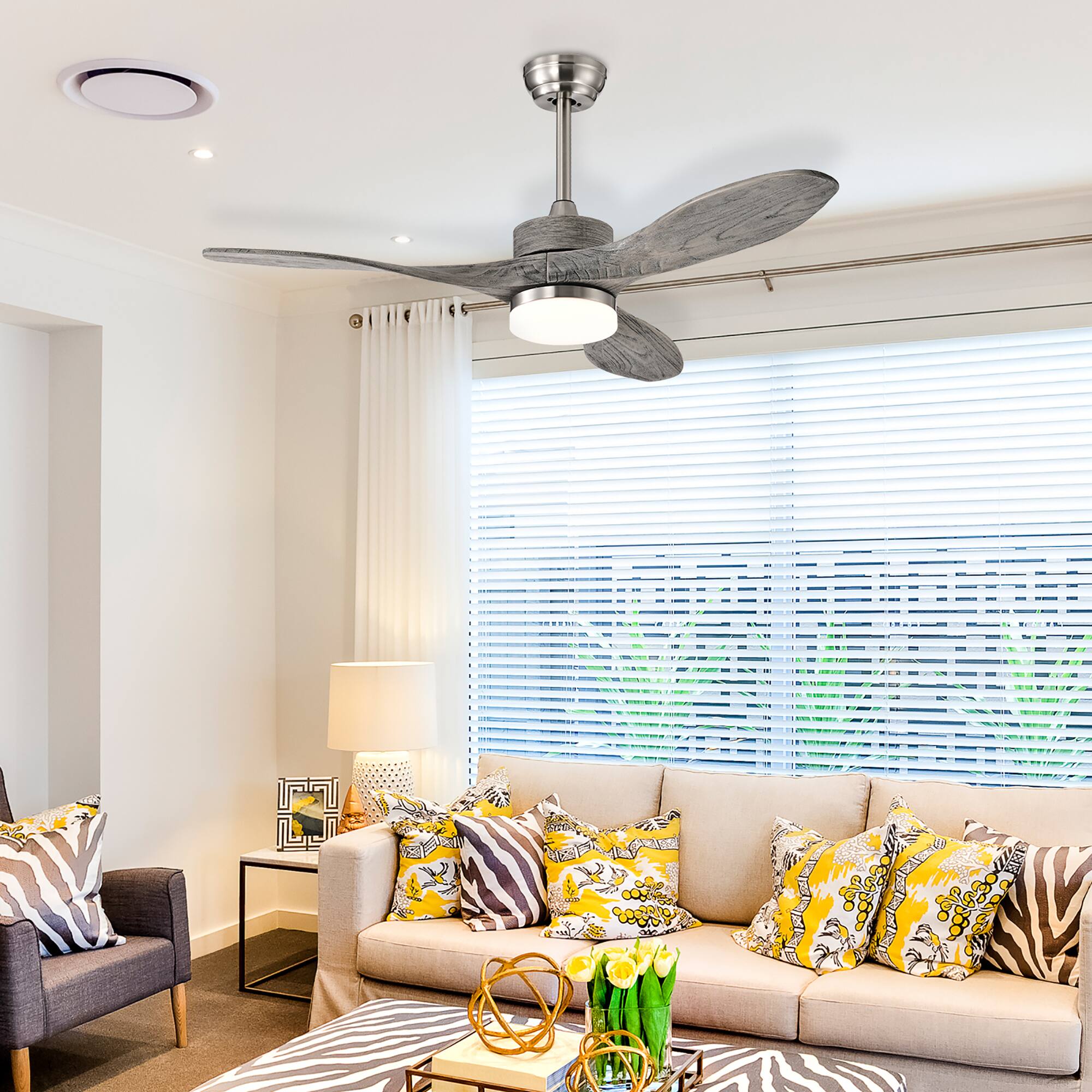 Alt View 2. Costway - Costway 48 Inch Reversible Ceiling Fan w/ LED Light, Remote Control, 6 Speeds & 8H Timer - Nickel.