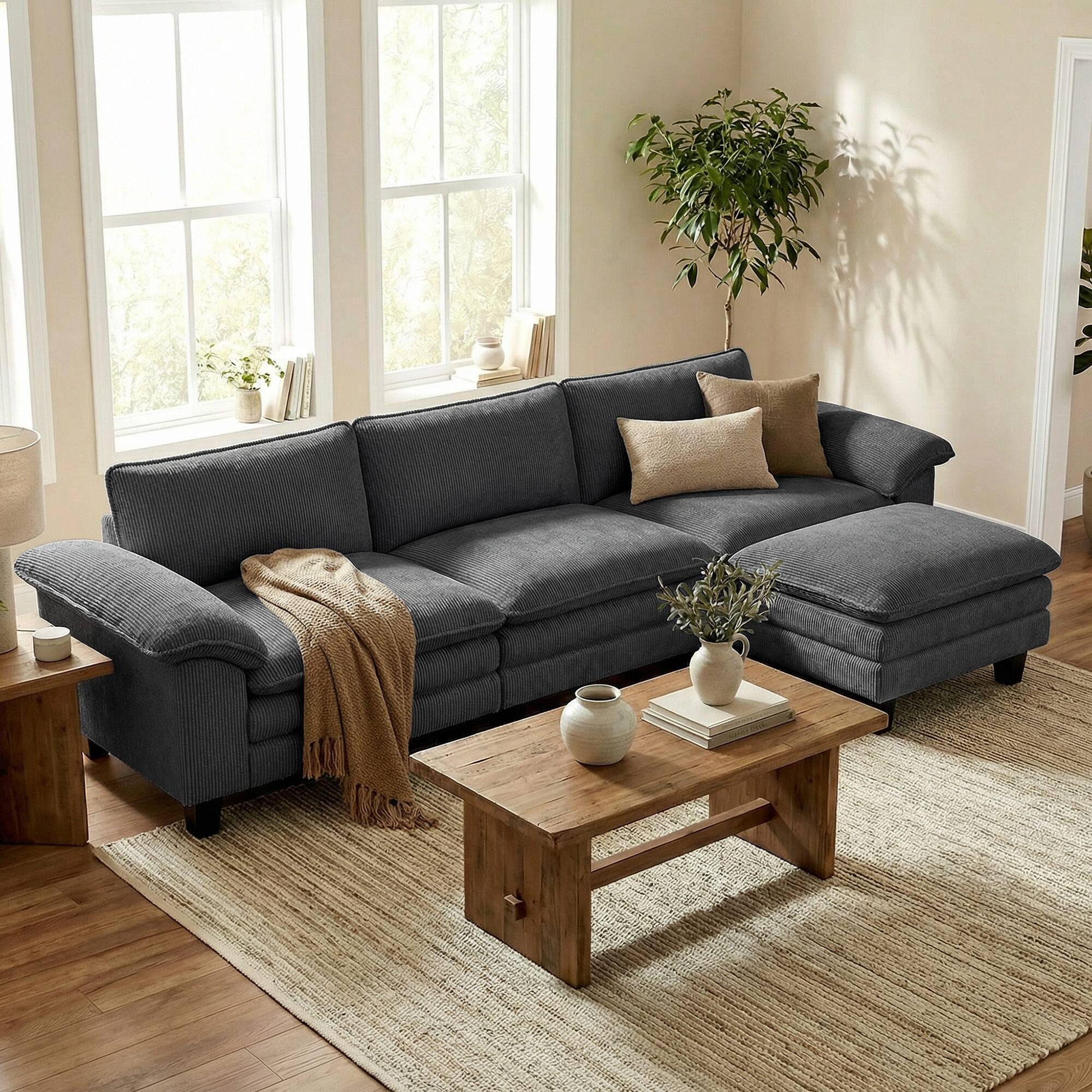 Alt View 8. Homcom - Sofa, L Shaped Couch with Deep Seat, Movable Ottoman and Pillow-top Armrests - Dark Gray.