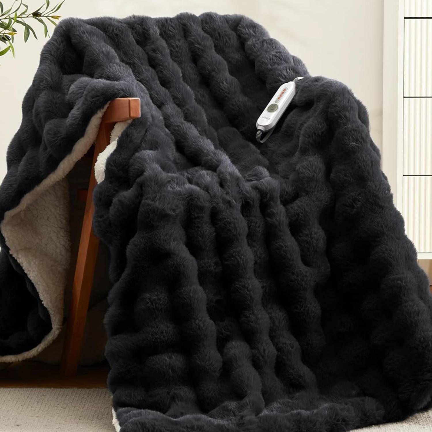 Front. Acekool - 50"*60" Faux Fur Soft Bubble Electric Heating Blanket, Dark Grey for Best Gift - Grey.