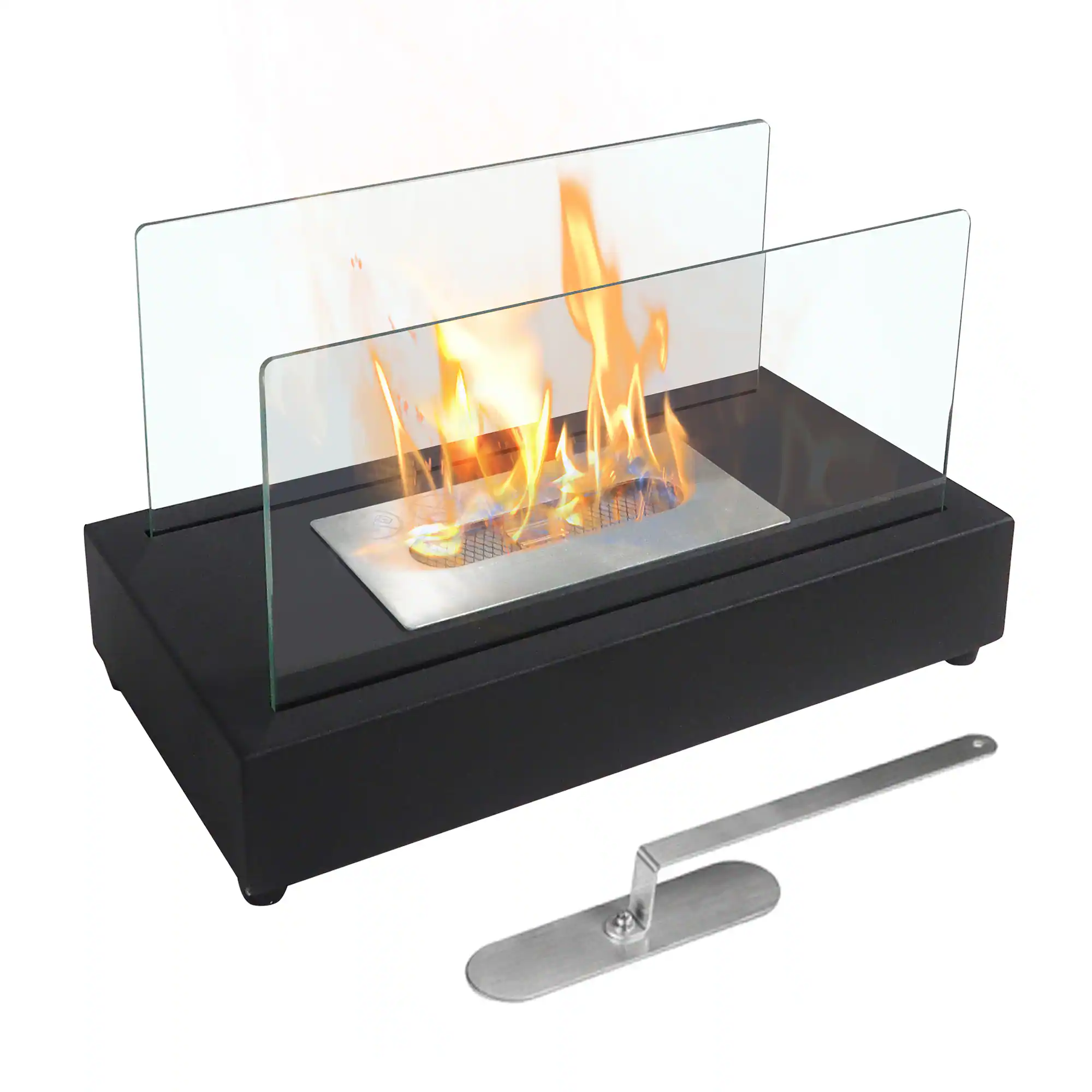 Spaco - Rectangle Tabletop Bio Ethanol Fireplace, Portable Indoor Outdoor Bioethanol Burner Heater - Black