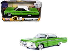 1964 Chevrolet Impala Lowrider Hard Top Top "Get Low" Series 1/24 Diecast Model Car by Motormax - Green with White