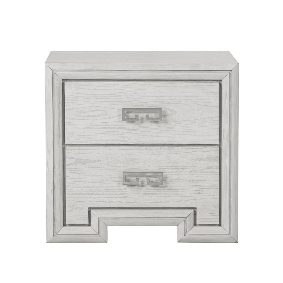 Alt View 3. Loheer - Loheer Rustic White Nightstand with USB Ports and Two Drawers - Rustic White.