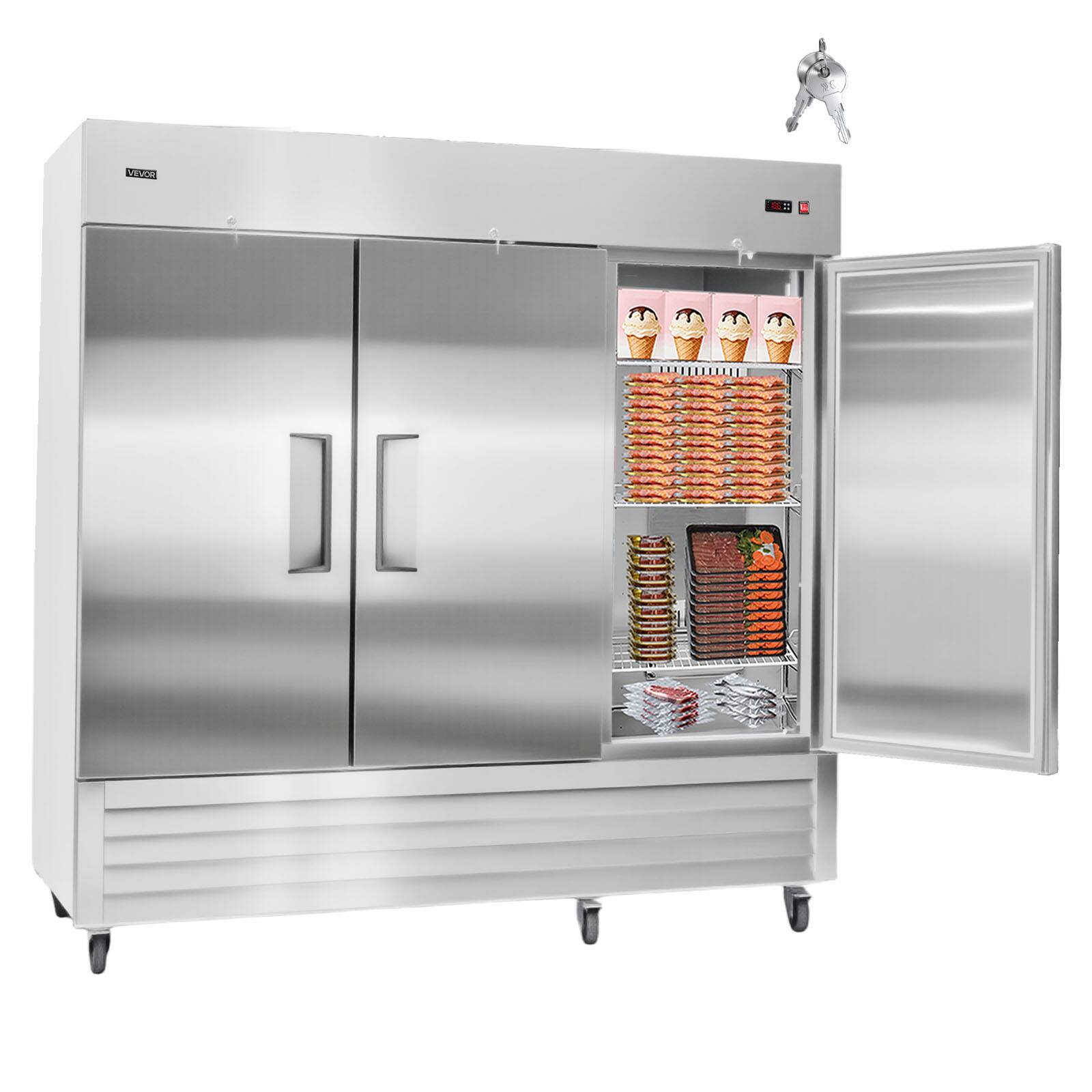 Alt View 5. VEVOR - Commercial Reach-In Freezer 85" W, 69 Cu.Ft Stainless Steel Upright Freezer with Three Doors, Auto-Defrost - Stainless steel color.