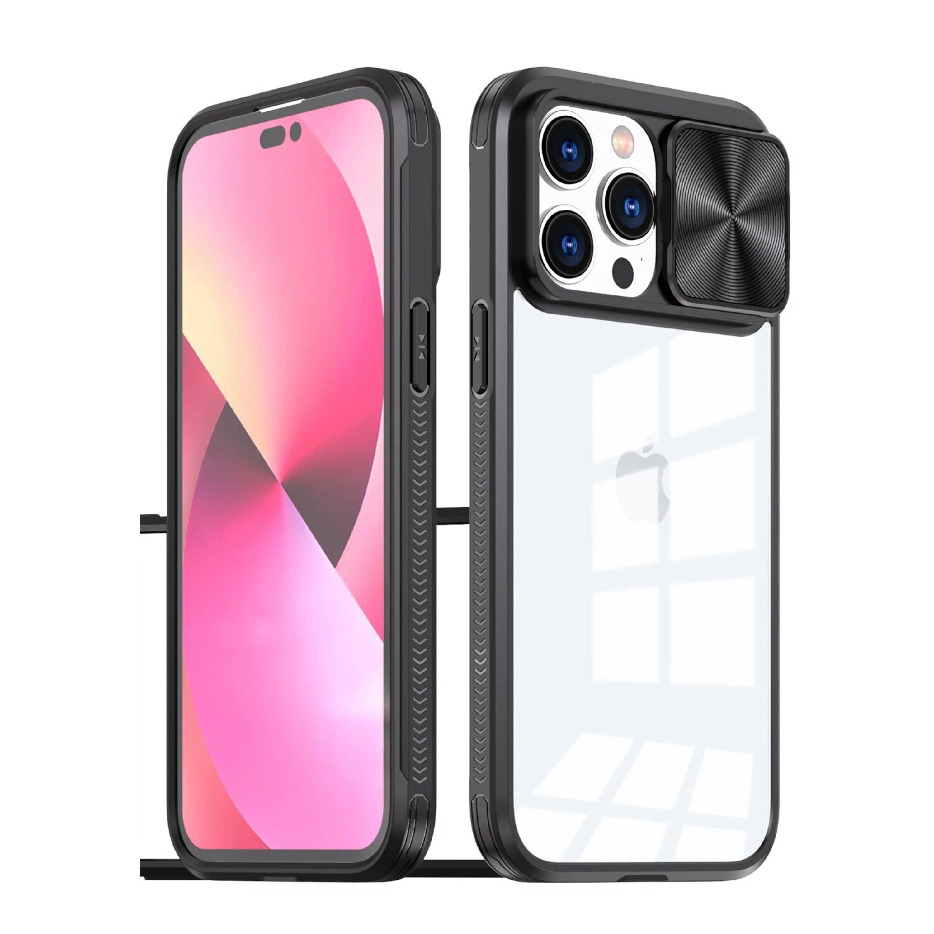 Left. Kitcheniva - Sliding Lens Clear Hybrid Case With Tempered Glass For iPhone 13/14 Pink/Blue - Pink/Blue.