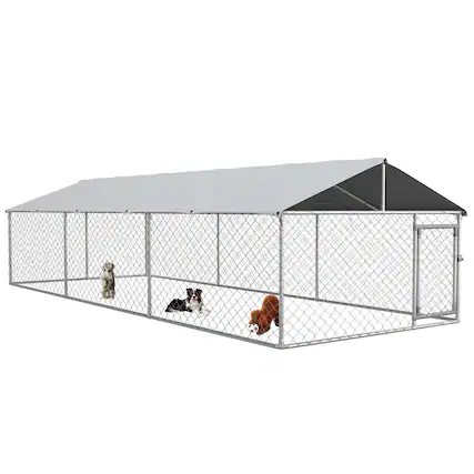 Front. Pawhut - x 7.5' x 4.9' Outdoor Dog Kennel for Large-Sized Dogs with Waterproof UV Resistant Roof - Silver.