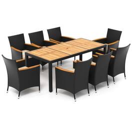Mondawe - 9 Pieces Outdoor Dining Set with Acacia Wood Tabletop - Black and Natural