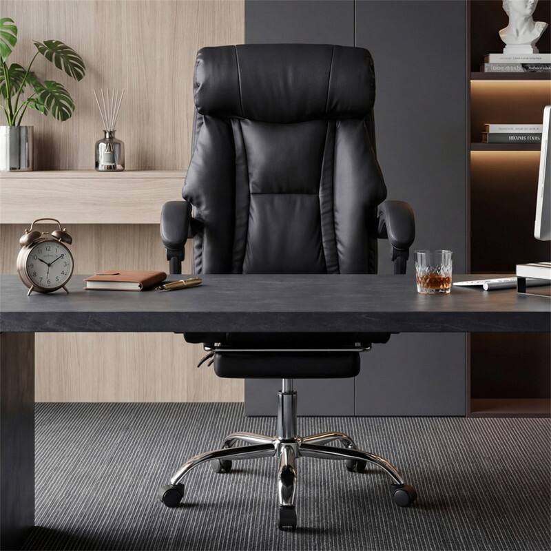 Alt View 4. HTUTWOO - Office Chair Adjustable Height - Executive Desk with Foot Rest, High Back Reclining, Durable Leather Rolling Swivel - Black.