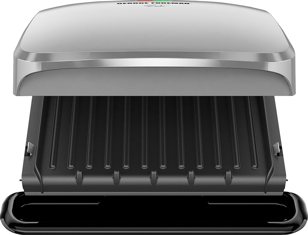 Angle View: George Foreman - 4-Serving Removable Plate Electric Indoor Grill and Panini Press - Platinum