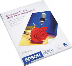 Borderless 11"x14" Matte Paper-Heavyweight
For Brilliant Edge-to-Edge 11"x14" Photos
- Borderless prints with no perforated edges
- Perfect for high quality photo reprints and enlargements
- Ultra smooth, bright white with a matte finish
MATTE PAPER
EPSON
Borderless 11"x14" Matte Paper-Heavyweight
For use with EPSON Stylus Photo 1280
50 SHEETS
11"x14"
44 lb.
94% Opacity
97 ISO Brightness
EPSON