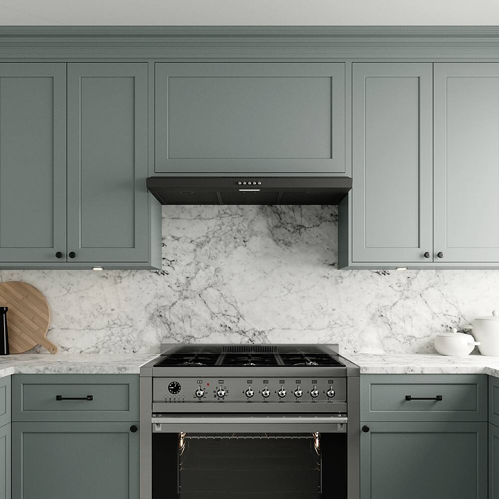 Left. Streamline - 36 in. Catania Convertible Undermount 80 CFM Range Hood, Mesh Filters, Push Button Control, LED Light - Grit Black.