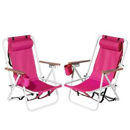 Winado - 2PCS 31in Portable Folding Beach Chairs with Headrest Adjustable 4-Position Backpack Foldable, Pillow for Outdoor Beach - Pink