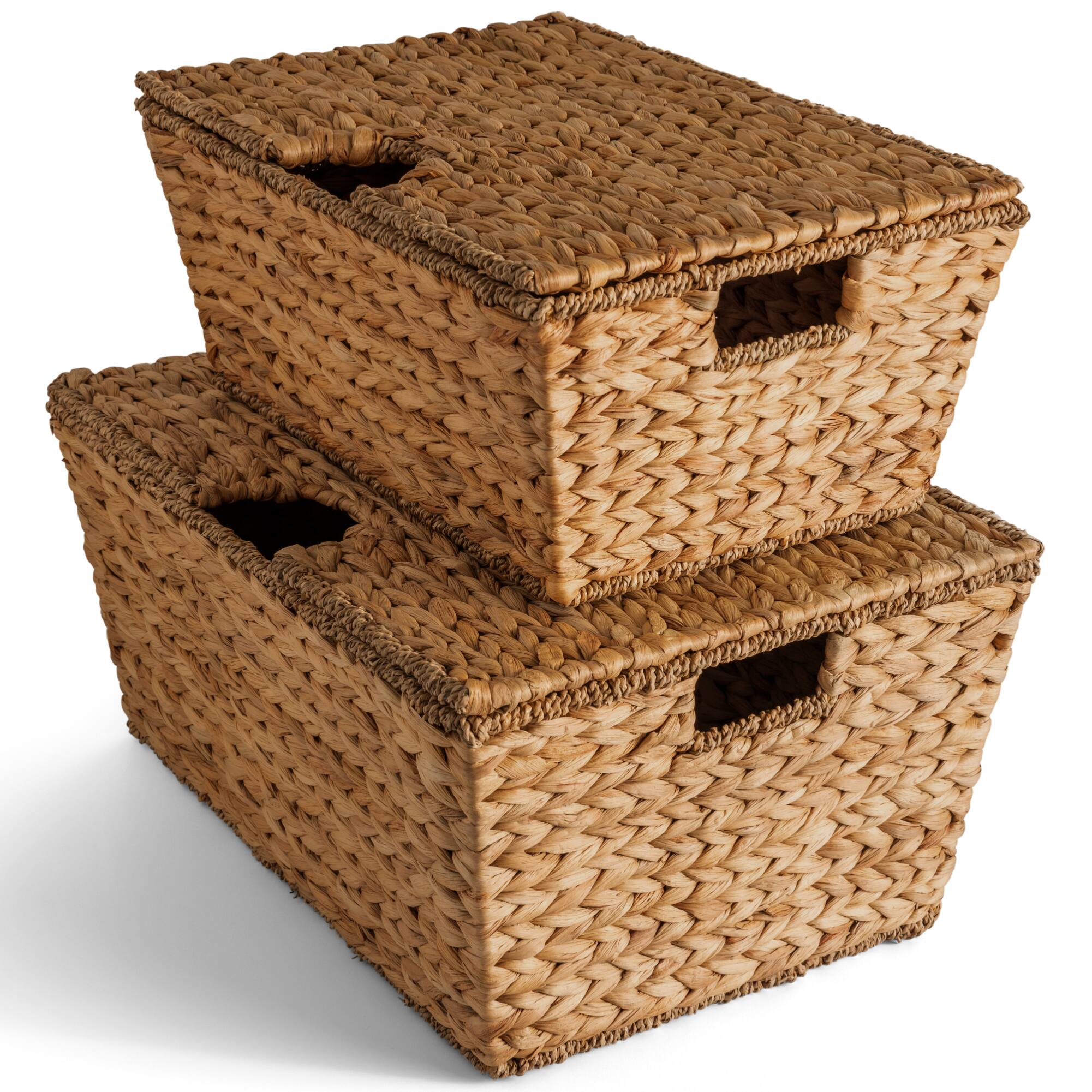 Front. Best Choice Products - Best Choice Products Set of 2 X-Large & Medium Woven Storage Baskets W/Lids, Hyacinth Nesting Organizer Bins - Chestnut - Chestnut.