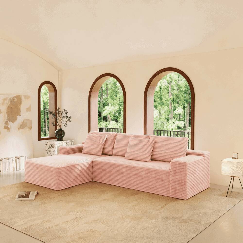 Left. Kadyn - 104" Right Chaise Modular Sectional, Corduroy Cloud Couch with Deep Seats and No Setup Needed, Pink - Pink.