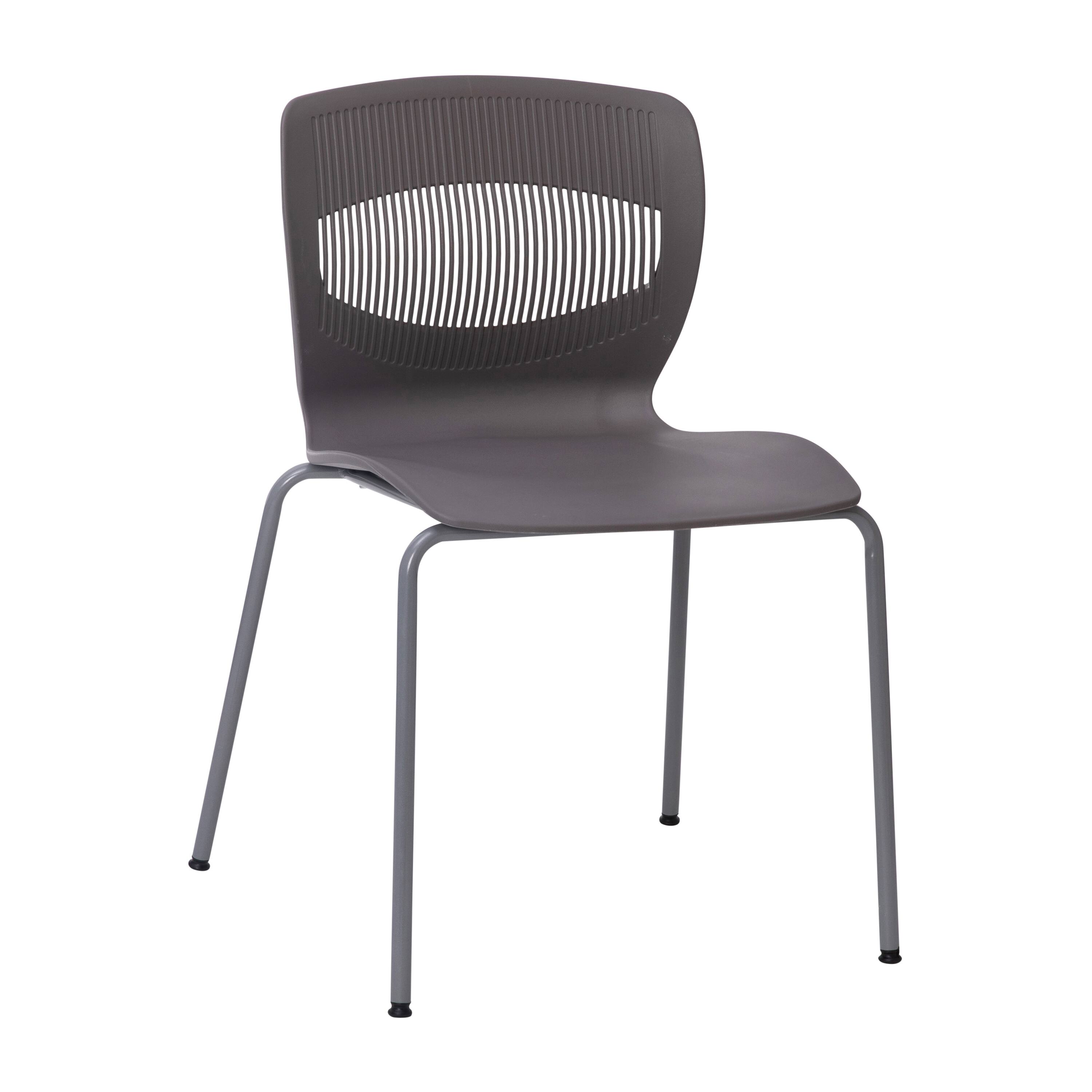 Front. Emma + Oliver - Arcana Series Heavy Duty 770 lb. Capacity Ergonomic Polypropylene Stack Chair with Lumbar Support and Steel Frame - Gray.