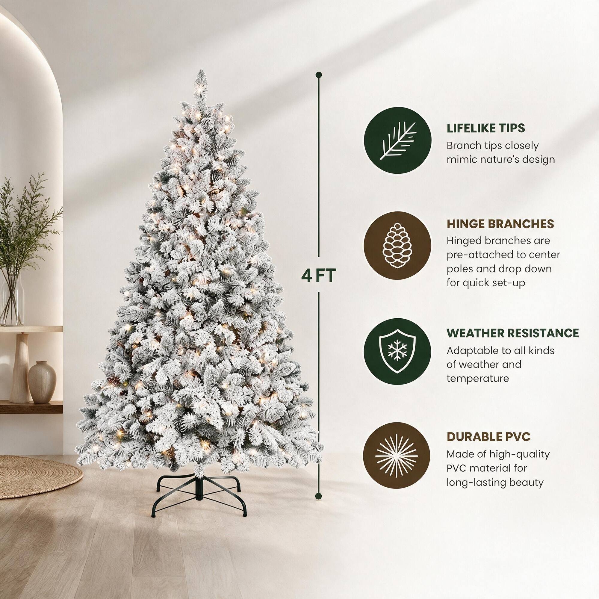 RYHNUYNE 8FT Flocked Pre Lit Christmas Tree, 700 Lights 54 Natural Pine ...