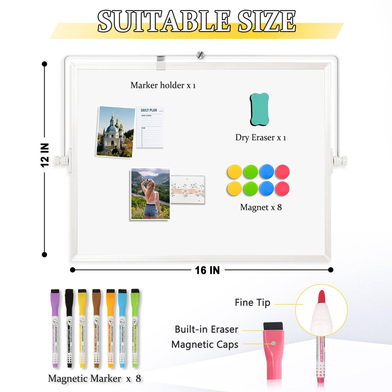 SUITABLE SIZE

- Marker holder x 1
- Dry Eraser x 1
- Magnet x 8
- Magnetic Marker x 8
- Built-in Eraser
- Magnetic Caps
- Fine Tip