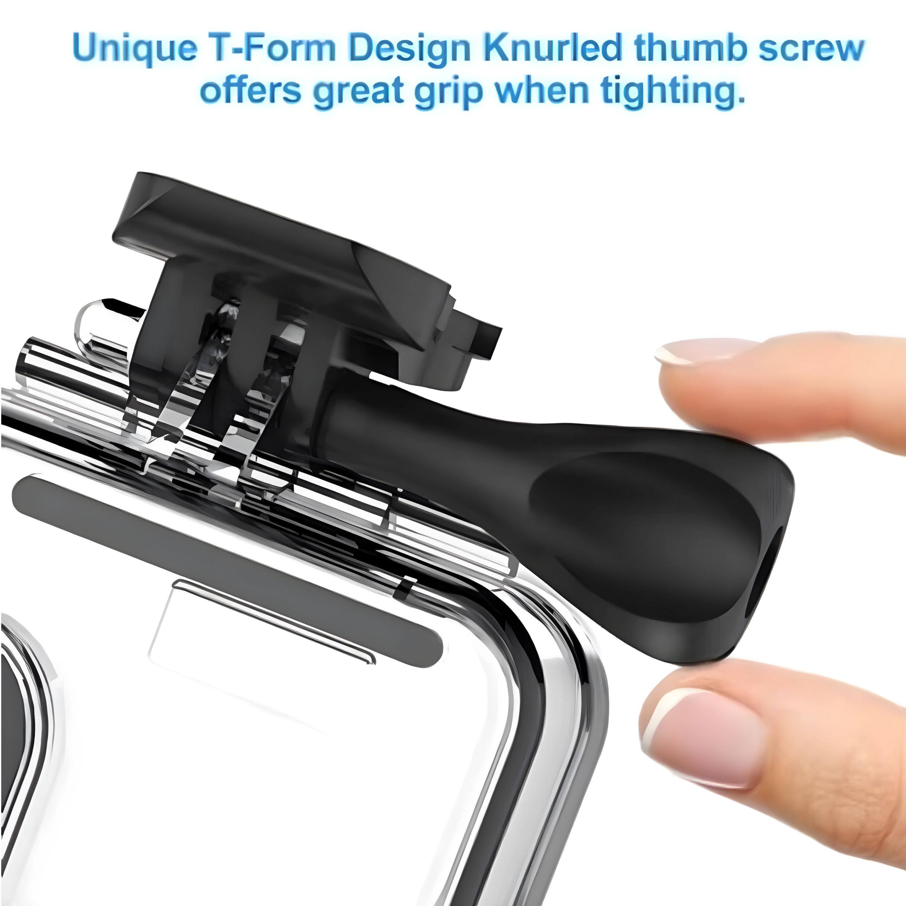 Unique T-Form Design Knurled thumb screw offers great grip when tightening.