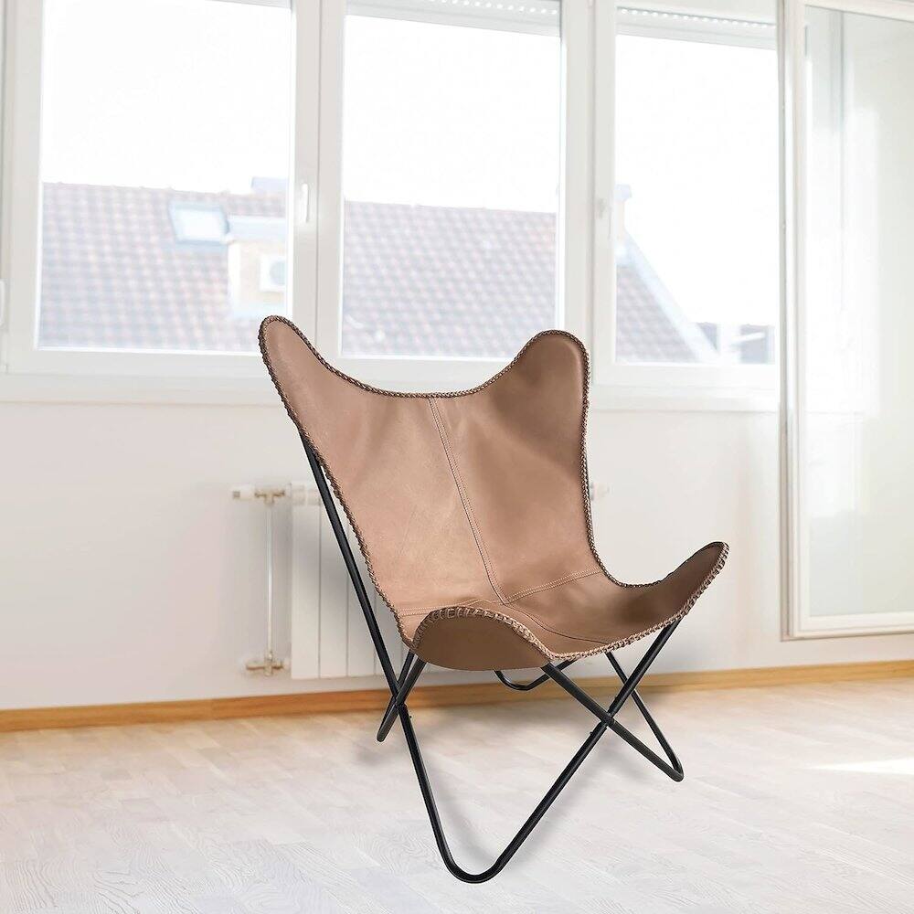 Alt View 4. AmeriHome - AmeriHome Genuine Leather Butterfly Chair - Light Tan - Multicolor.