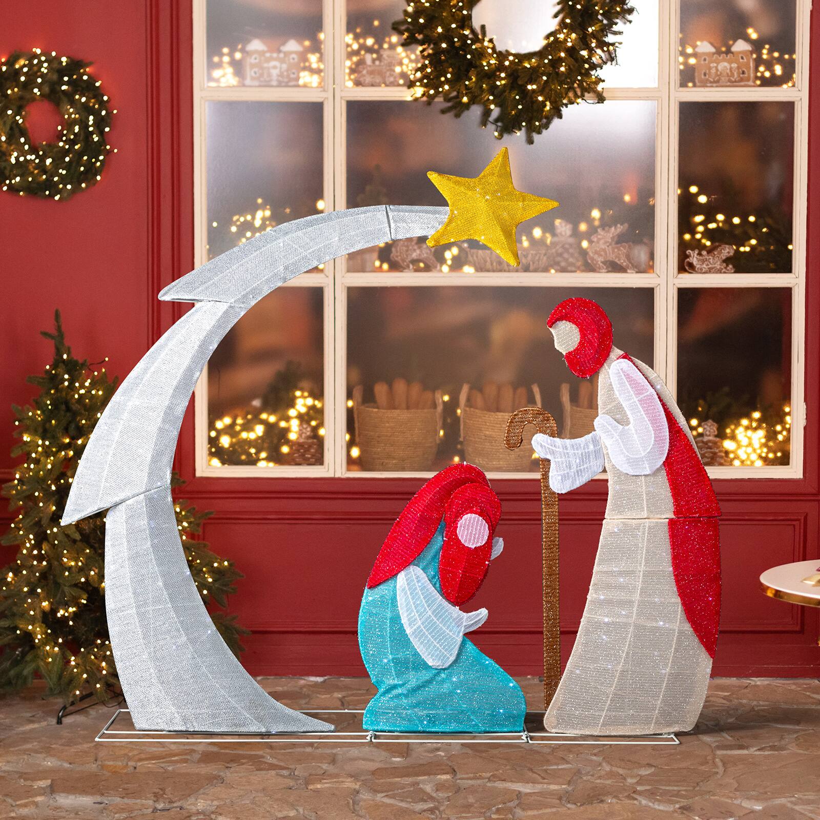 Alt View 9. Winado - 4FT Christmas Nativity Jesus Scene with LED Lights Christian Families for Outdoor Holiday Party Religious Decorations - Multicolor.