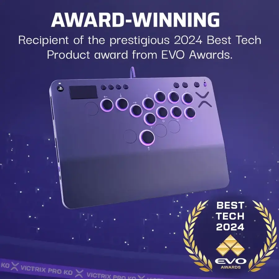 Award-Winning Recipient of the prestigious 2024 Best Tech Product award from EVO Awards. Best Tech 2024 Victrix Pro.