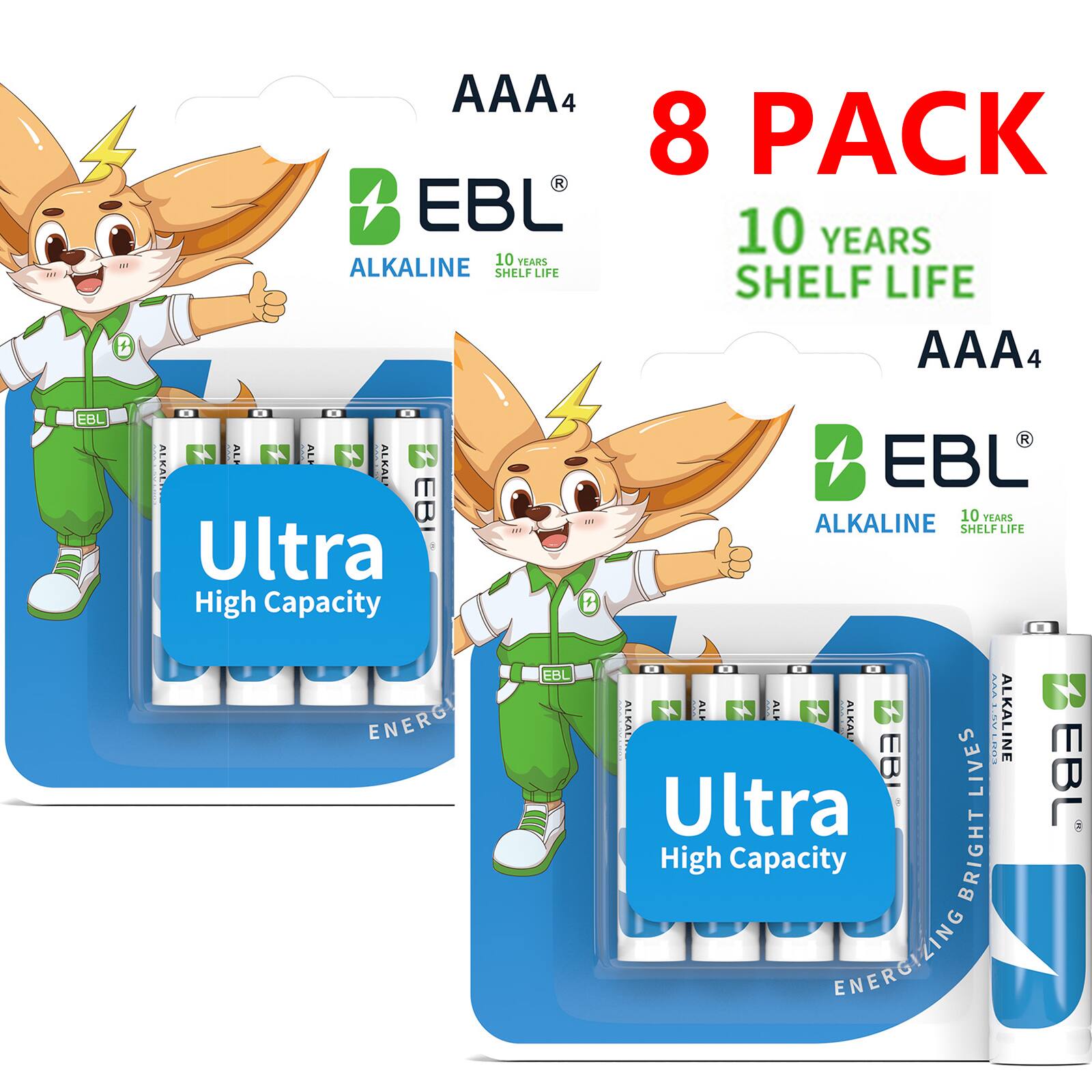 EBL - Ultra High Capacity Energy 1.5V AAA Batteries (8 Pack), Triple A Alkaline Battery Package
