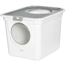 Pawhut - Cat Litter Box, Easy Cleaning Kitty Litter Box with Front Entrance, Top Exit, Scoop - White