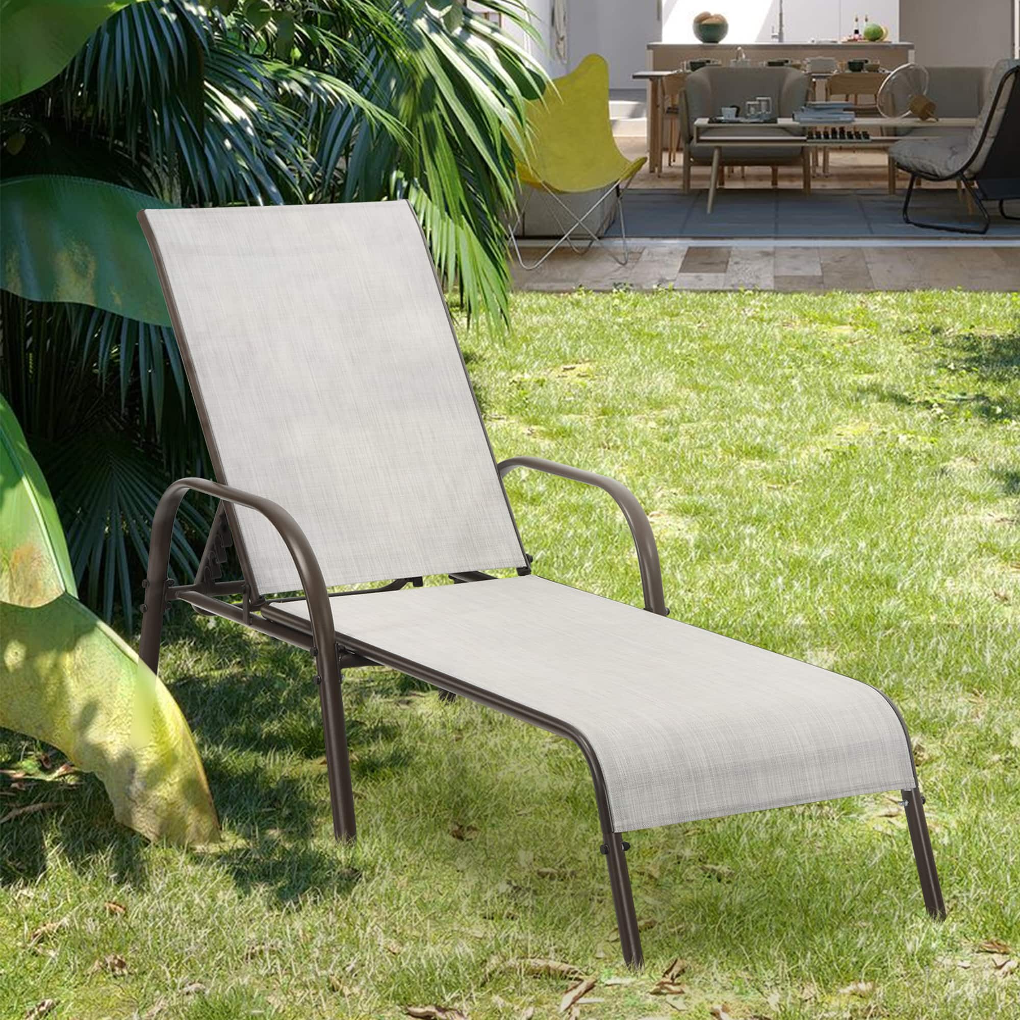 Gymax - Adjustable Chaise Lounge Chair Recliner Patio Yard Outdoor w/ Armrest Grey - Gray price history on PriceWatchPro