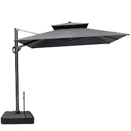 Crestlive Products - 11-ft Aluminum Tan Slide-tilt Cantilever Patio Umbrella with Base - Dark Gray