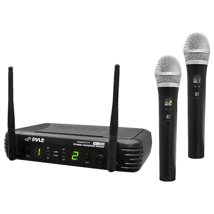 Front. PYLE - Professional Premier Series 2-Channel UHF Wireless Microphone System.