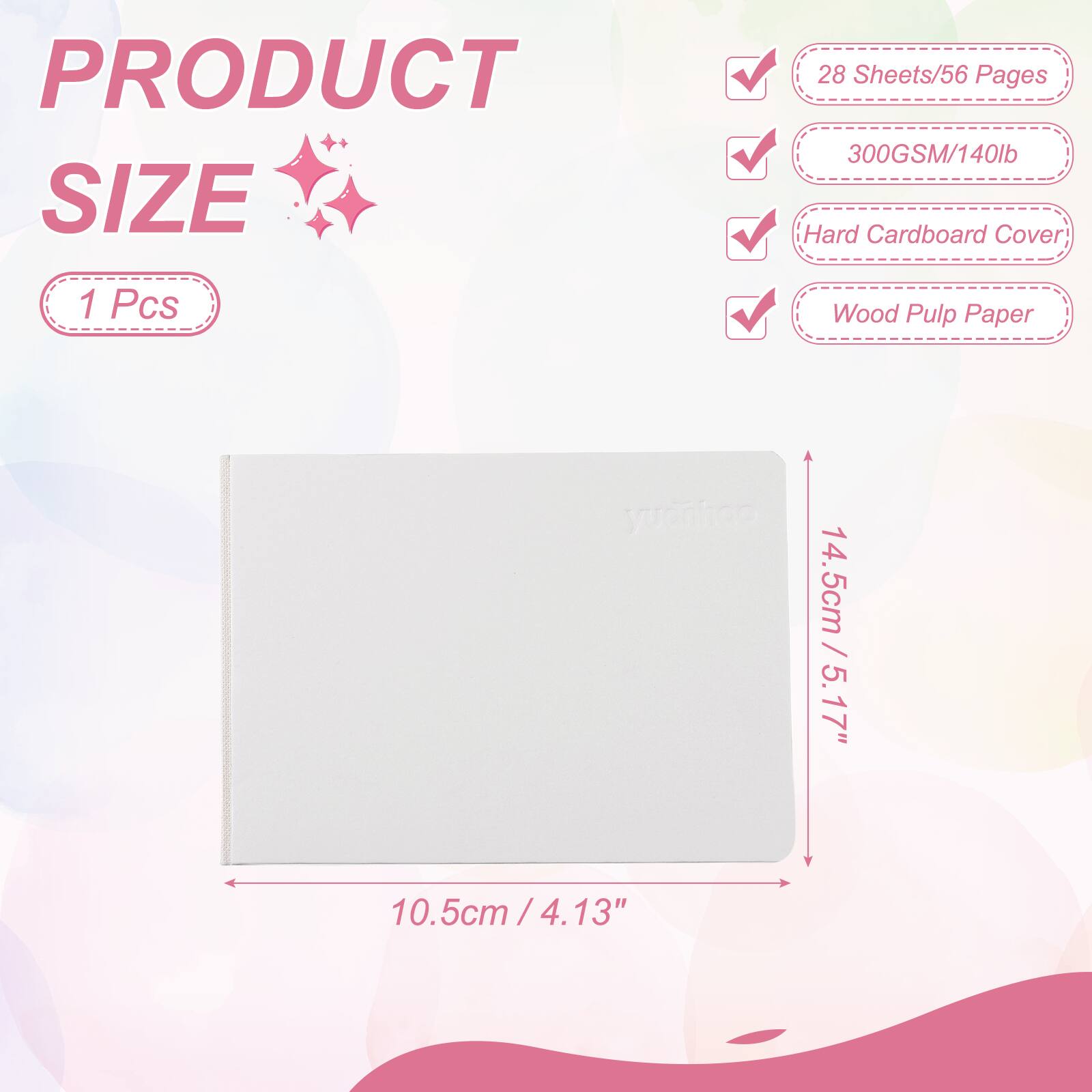 PRODUCT SIZE

1 Pcs

28 Sheets/56 Pages

300GSM/140lb

Hard Cardboard Cover

Wood Pulp Paper

14.5cm / 5.17" x 10.5cm / 4.13"