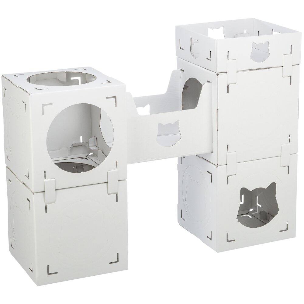 Front. TRIXIE - Casa Cara Indoor Modular Cardboard Cat Condo, Cat Play Tower - White.