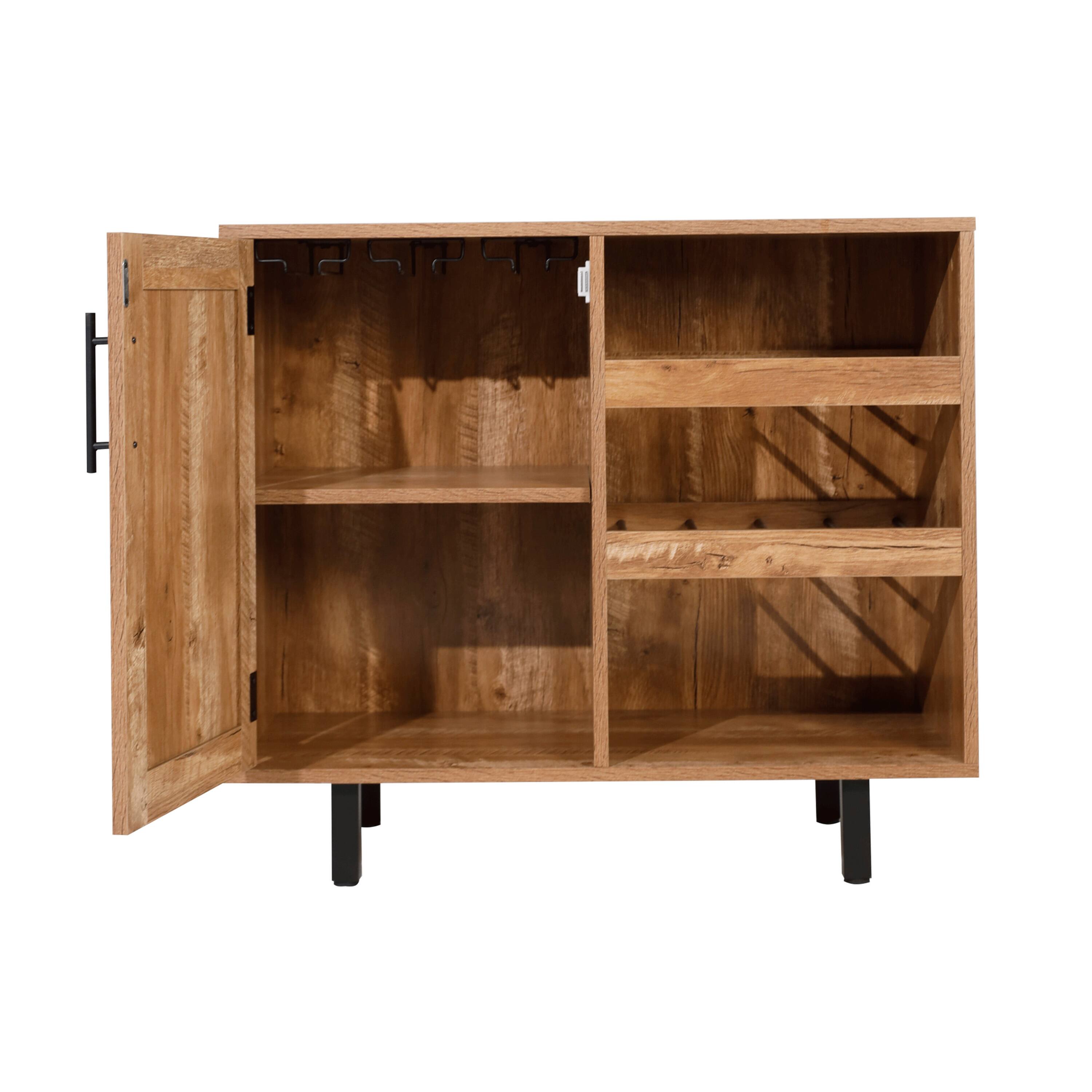 Alt View 10. Emma + Oliver - Classic Sideboard and Bar Cabinet with Open and Closed Storage - Light Brown.