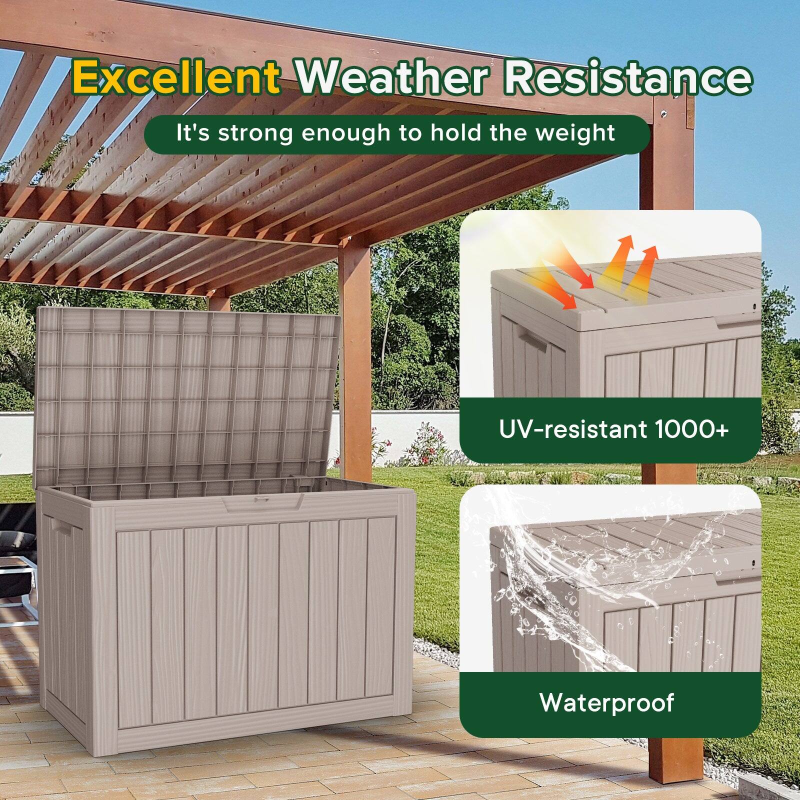 Excellent Weather Resistance  
It's strong enough to hold the weight  
UV-resistant 1000+  
Waterproof