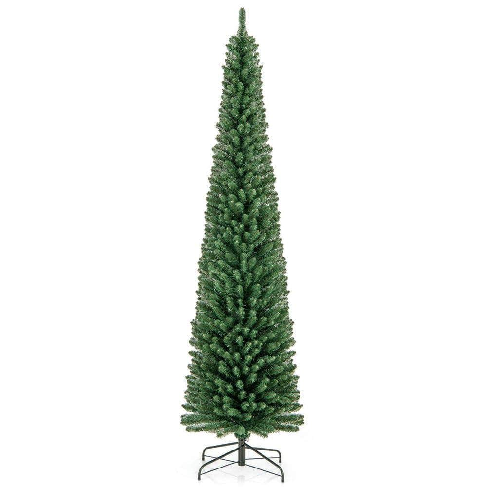 Resenkos - 8-Ft Pencil Christmas Tree - Memory Wire Branches & Lighting - Green