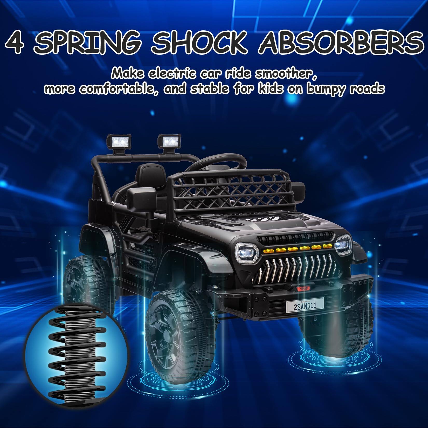 4 SPRING SHOCK ABSORBERS  
Make electric car ride smoother, more comfortable, and stable for kids on bumpy roads  
2SAM311