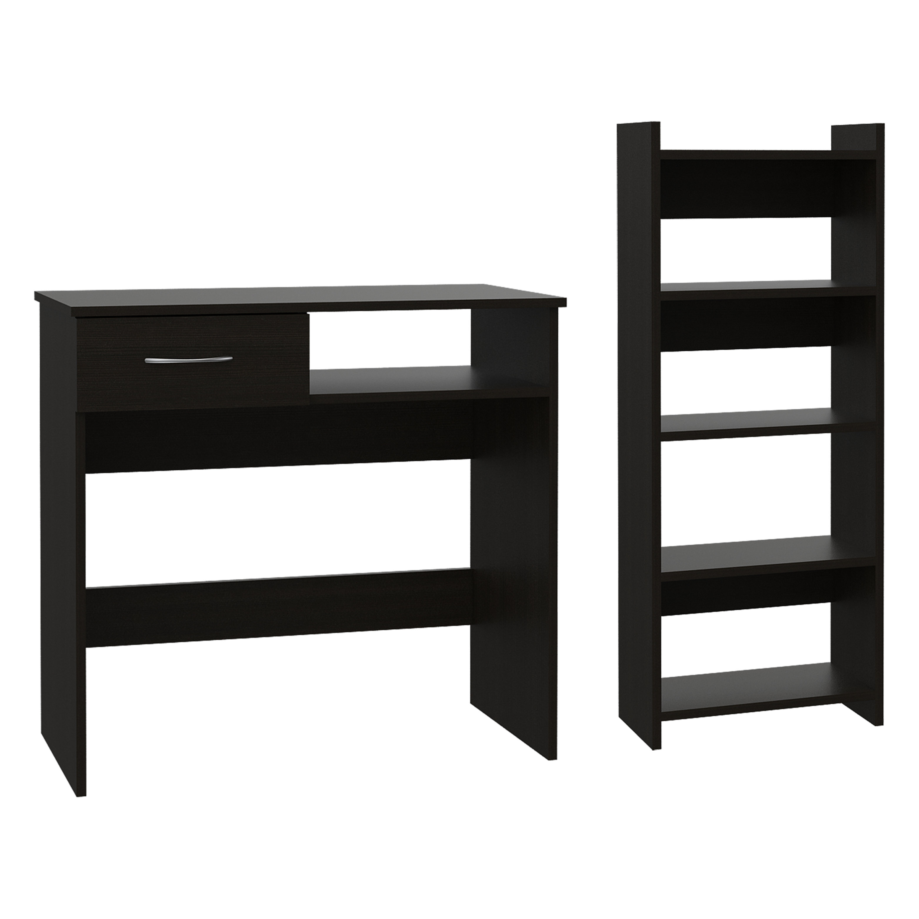 Spaco - Desk and Bookcase Combo, 2 Piece Home Office Set with Drawer, Keyboard Tray, 5 Tier Shelves, Compact Workstation - Black