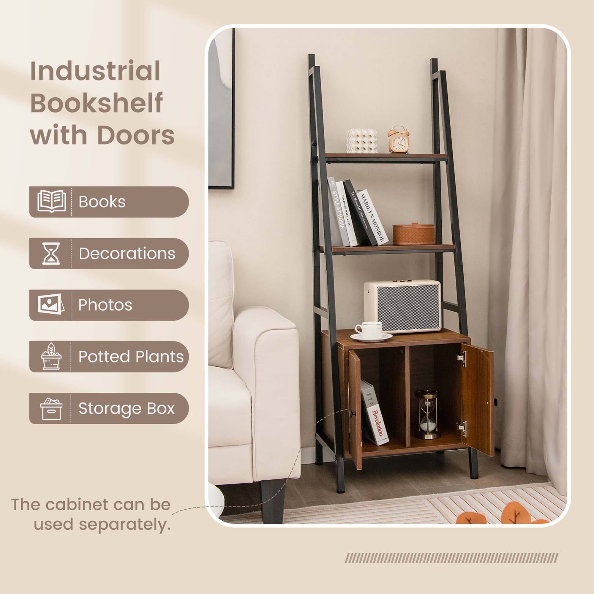 Industrial Bookshelf with Doors
Books
Decorations
Photos
Potted Plants
Storage Box
The cabinet can be used separately.