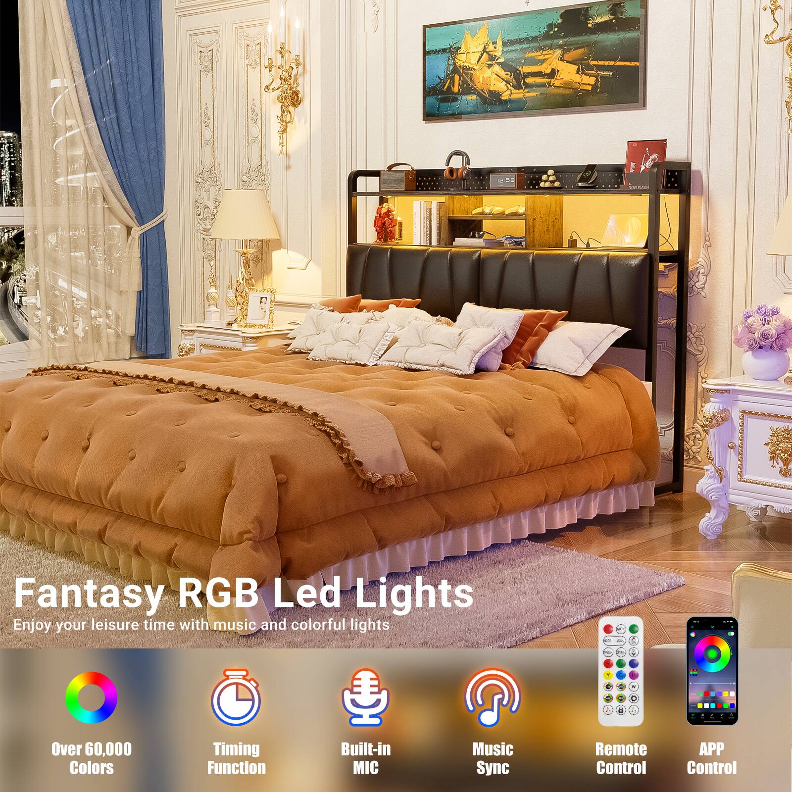 Fantasy RGB Led Lights  
Enjoy your leisure time with music and colorful lights  

- Over 60,000 Colors  
- Timing Function  
- Built-in MIC  
- Music Sync  
- Remote Control  
- APP Control
