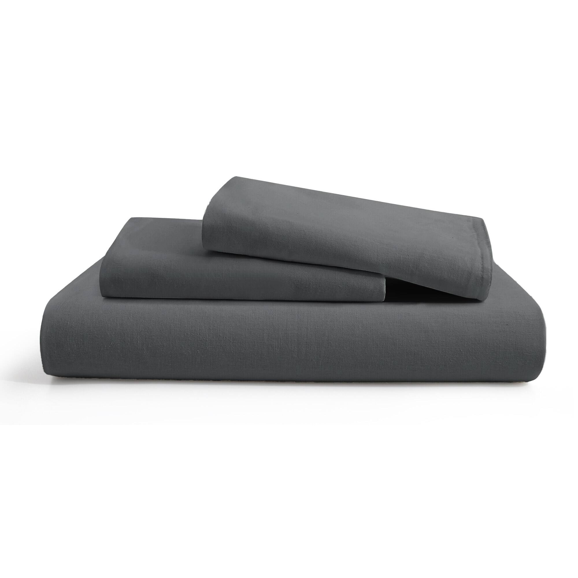 Alt View 1. Peace Nest - Peace Nest Linen Cotton Blend Duvet Cover Set, Dark Gray, Twin - Dark Gray.